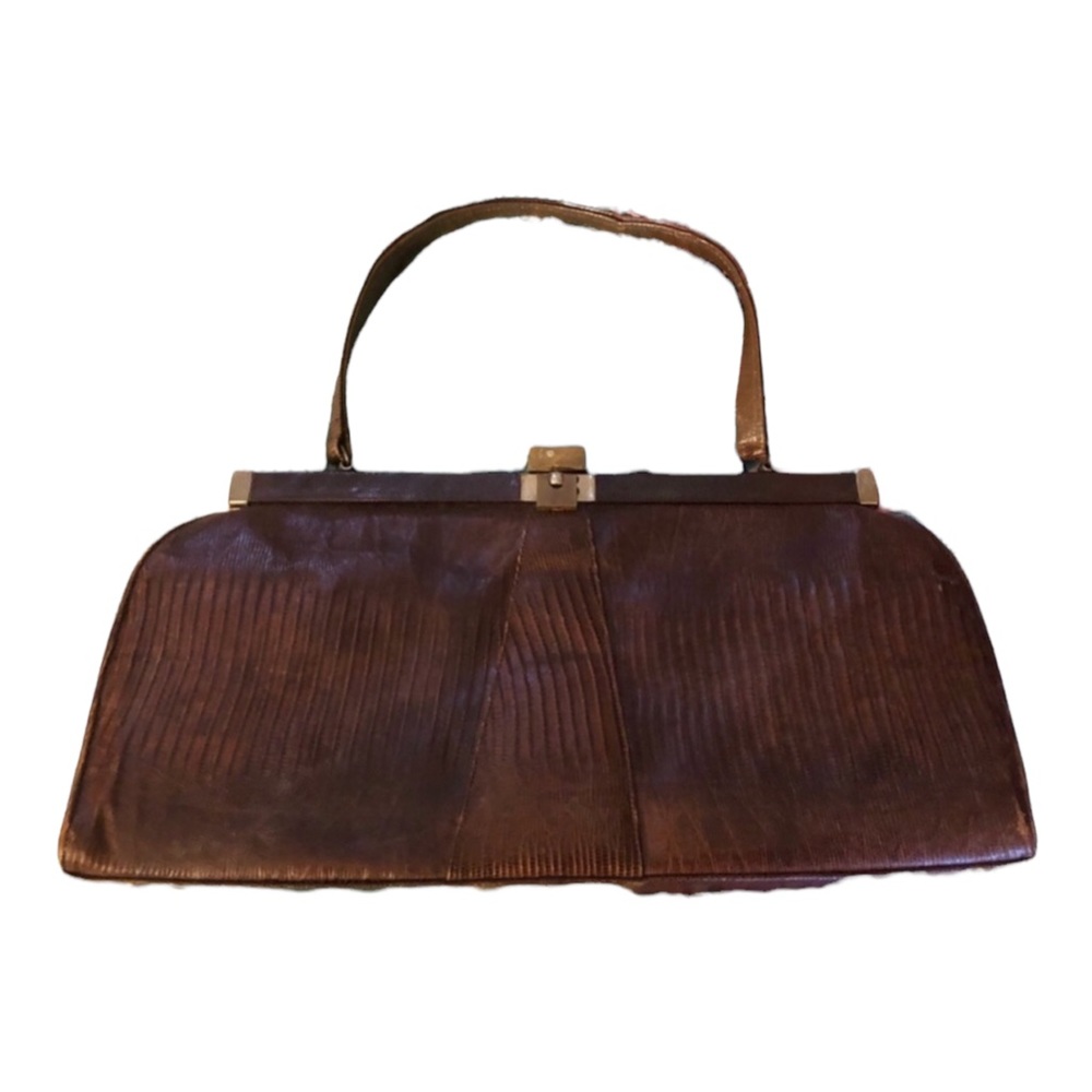 Vintage 1960’s Gorgeous Large Lizard Handbag, Unique‎ Oblong Reptile Purse